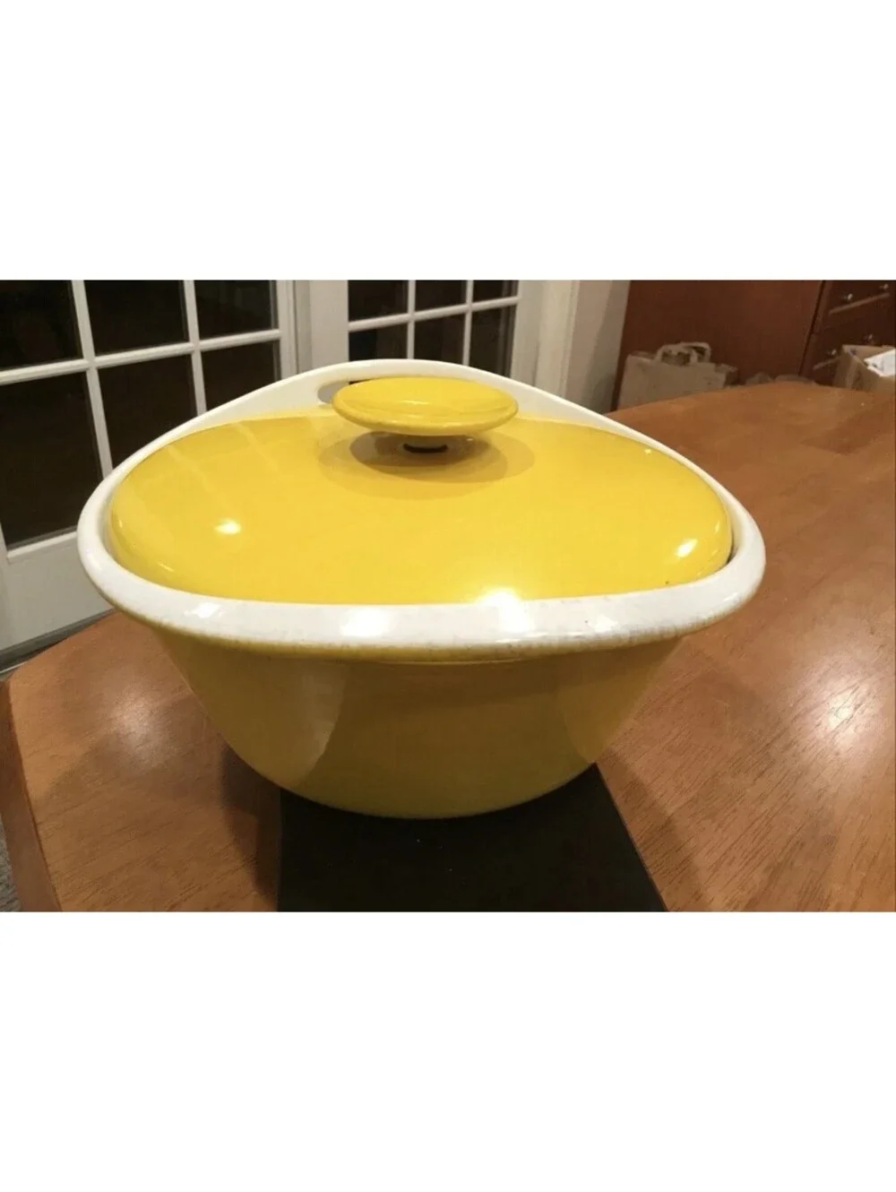 Early Unmarked NACCO Denmark Vtg. Cast Iron Dutch Oven by Michael Lax - Yellow